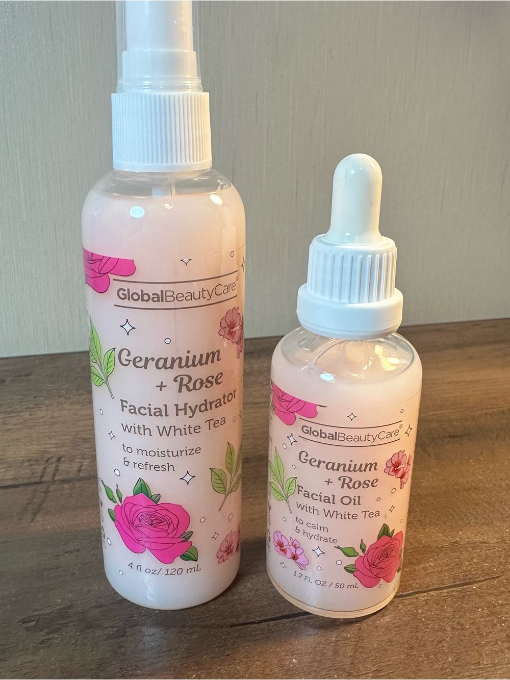 Global Beauty Care Geranium Rose Facial Hydrator & Facial Oil With White Tea NEW